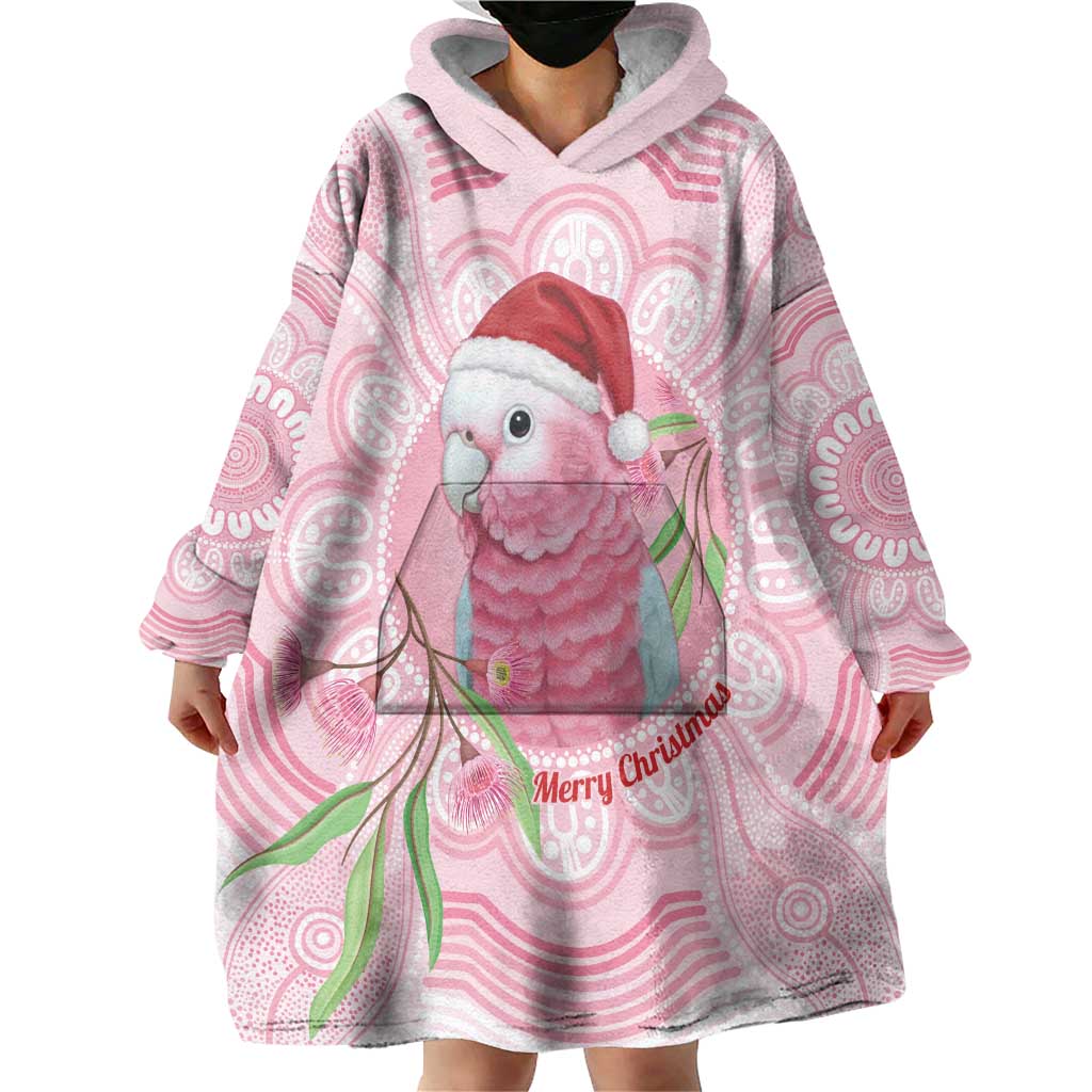 Funny Pink Galah Australia Christmas Wearable Blanket Hoodie Eucalyptus Blossoms Aboriginal Art - Aussie Hoodie