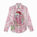 Funny Pink Galah Australia Christmas Women Casual Shirt Eucalyptus Blossoms Aboriginal Art - Aussie Hoodie