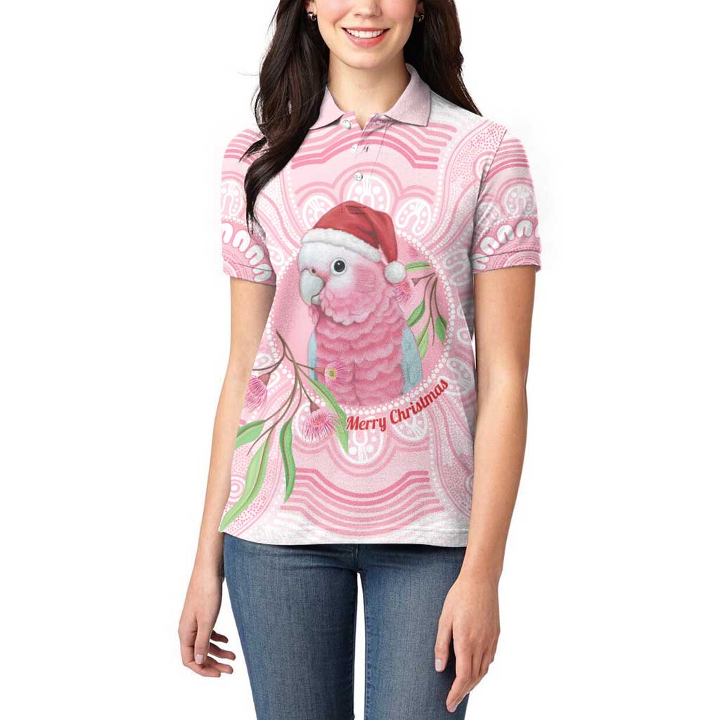 Funny Pink Galah Australia Christmas Women Polo Shirt Eucalyptus Blossoms Aboriginal Art - Aussie Hoodie