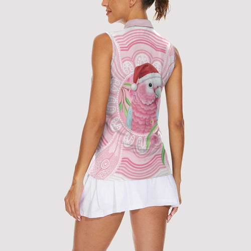 Funny Pink Galah Australia Christmas Women Sleeveless Polo Shirt Eucalyptus Blossoms Aboriginal Art - Aussie Hoodie