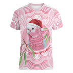 Funny Pink Galah Australia Christmas Women V-Neck T-Shirt Eucalyptus Blossoms Aboriginal Art - Aussie Hoodie