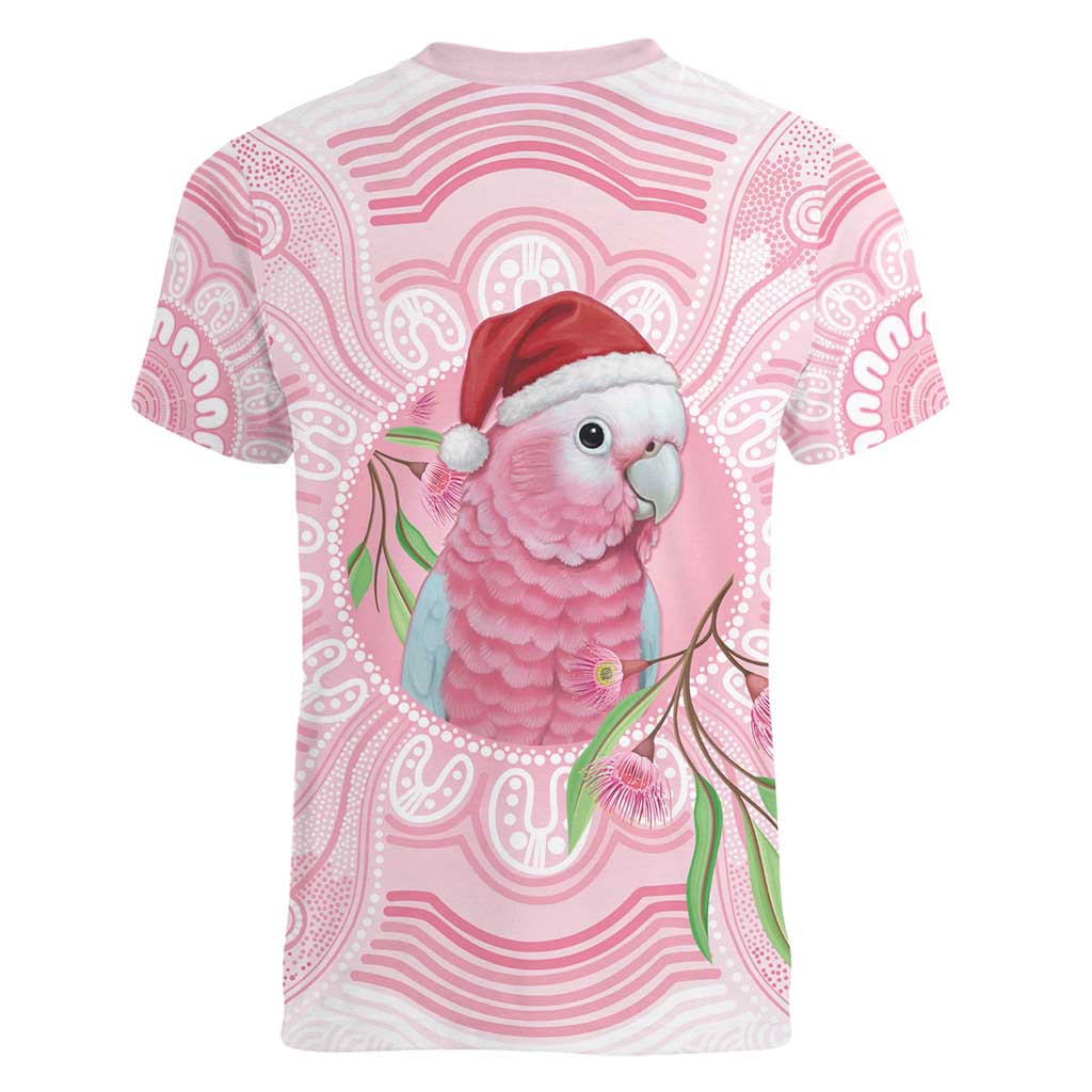 Funny Pink Galah Australia Christmas Women V-Neck T-Shirt Eucalyptus Blossoms Aboriginal Art - Aussie Hoodie
