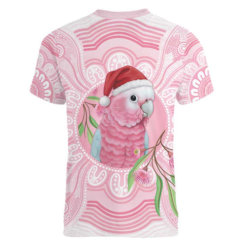 Funny Pink Galah Australia Christmas Women V-Neck T-Shirt Eucalyptus Blossoms Aboriginal Art - Aussie Hoodie