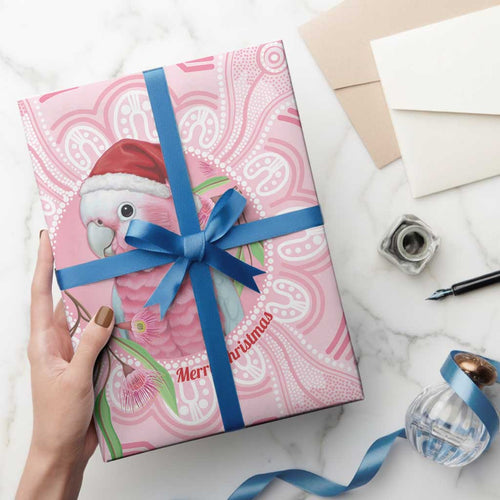 Funny Pink Galah Australia Christmas Wrapping Paper Eucalyptus Blossoms Aboriginal Art - Aussie Hoodie