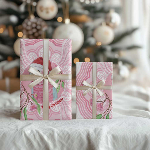 Funny Pink Galah Australia Christmas Wrapping Paper Eucalyptus Blossoms Aboriginal Art - Aussie Hoodie