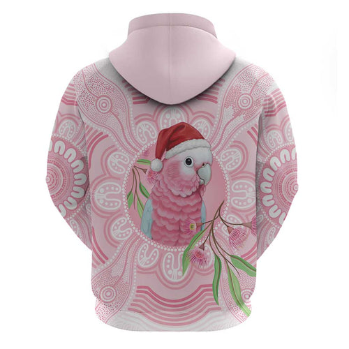 Funny Pink Galah Australia Christmas Zip Hoodie Eucalyptus Blossoms Aboriginal Art - Aussie Hoodie