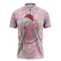 Funny Pink Galah Australia Christmas Zipper Polo Shirt Eucalyptus Blossoms Aboriginal Art - Aussie Hoodie