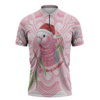 Funny Pink Galah Australia Christmas Zipper Polo Shirt Eucalyptus Blossoms Aboriginal Art - Aussie Hoodie