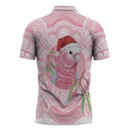 Funny Pink Galah Australia Christmas Zipper Polo Shirt Eucalyptus Blossoms Aboriginal Art - Aussie Hoodie