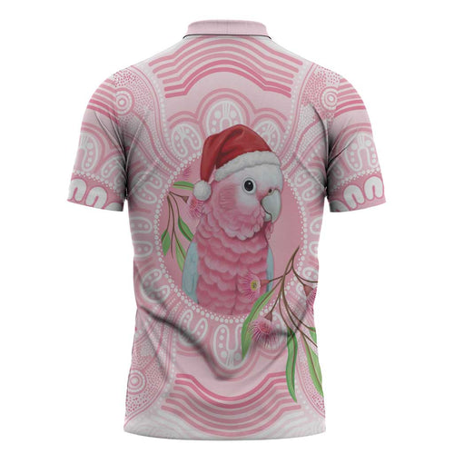 Funny Pink Galah Australia Christmas Zipper Polo Shirt Eucalyptus Blossoms Aboriginal Art - Aussie Hoodie