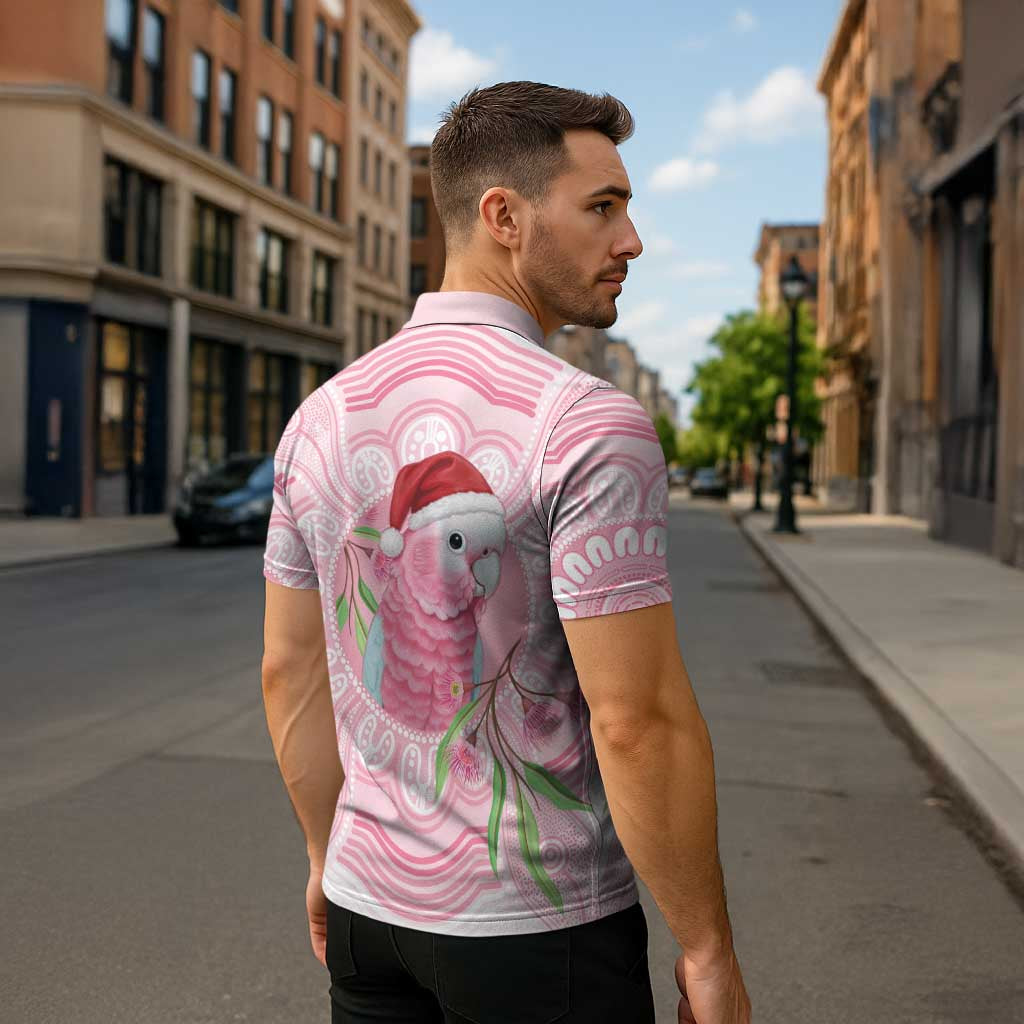 Funny Pink Galah Australia Christmas Zipper Polo Shirt Eucalyptus Blossoms Aboriginal Art - Aussie Hoodie