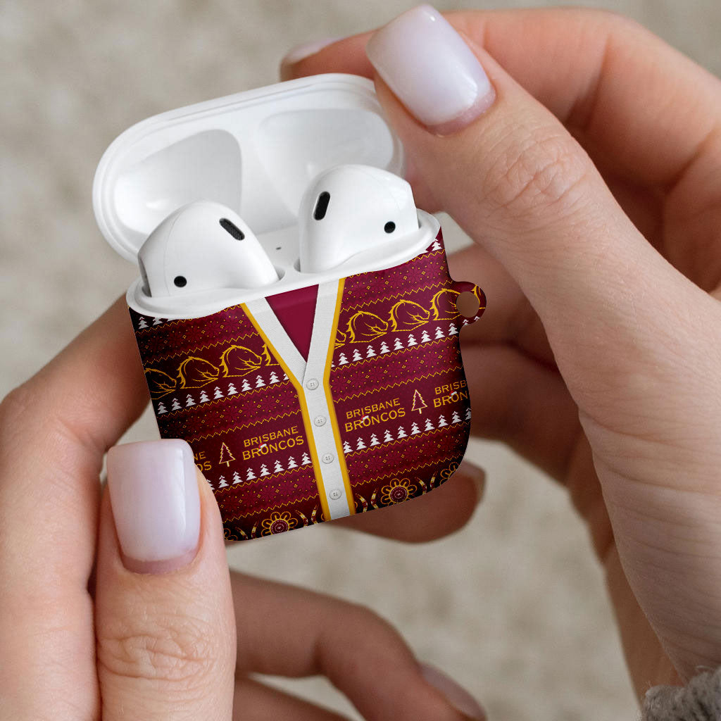 Brisbane Broncos Rugby Christmas AirPods Case Aboriginal Seamless Cardigan Inspired