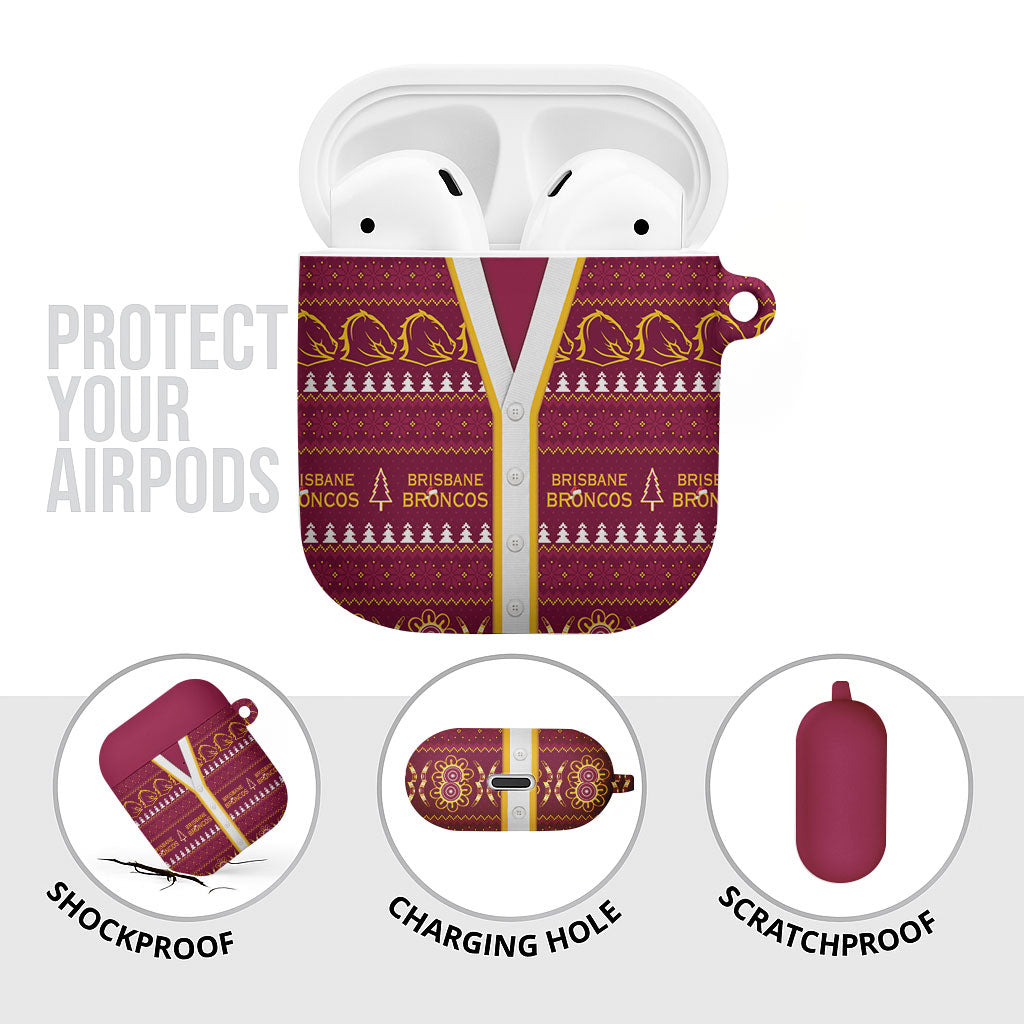 Brisbane Broncos Rugby Christmas AirPods Case Aboriginal Seamless Cardigan Inspired