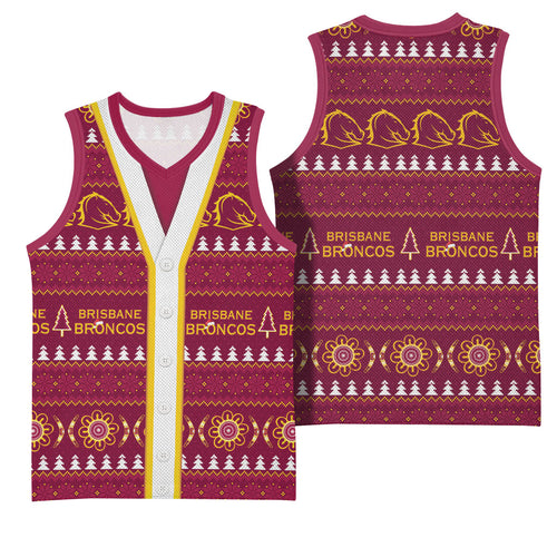 Brisbane Broncos Rugby Christmas Basketball Jersey Aboriginal Seamless Cardigan Inspired