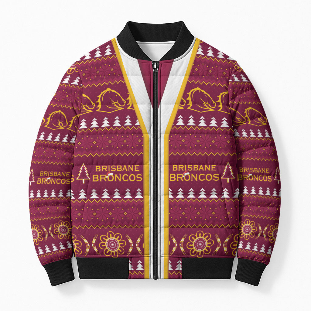Brisbane Broncos Rugby Christmas Bomber Puffer Jacket Aboriginal Seamless Cardigan Inspired
