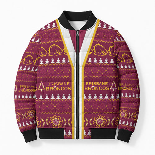 Brisbane Broncos Rugby Christmas Bomber Puffer Jacket Aboriginal Seamless Cardigan Inspired