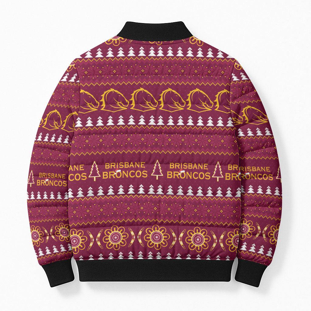 Brisbane Broncos Rugby Christmas Bomber Puffer Jacket Aboriginal Seamless Cardigan Inspired