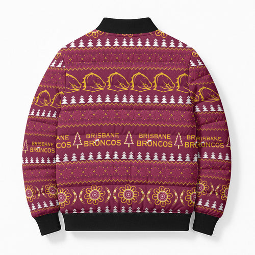 Brisbane Broncos Rugby Christmas Bomber Puffer Jacket Aboriginal Seamless Cardigan Inspired
