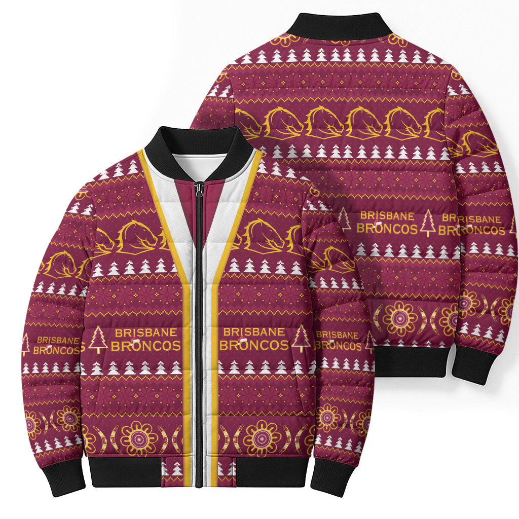Brisbane Broncos Rugby Christmas Bomber Puffer Jacket Aboriginal Seamless Cardigan Inspired