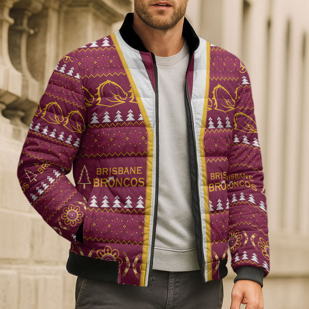 Brisbane Broncos Rugby Christmas Bomber Puffer Jacket Aboriginal Seamless Cardigan Inspired