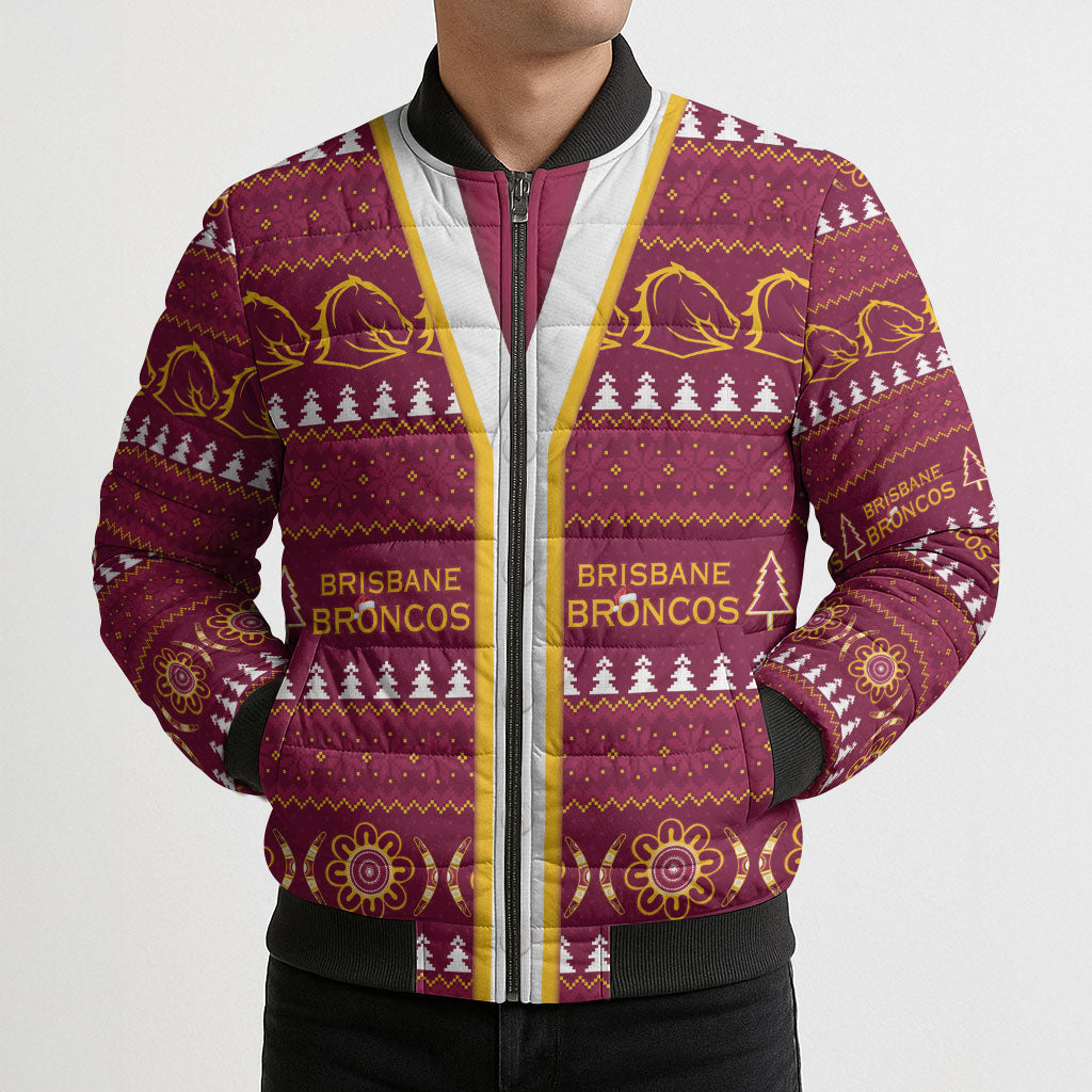 Brisbane Broncos Rugby Christmas Bomber Puffer Jacket Aboriginal Seamless Cardigan Inspired