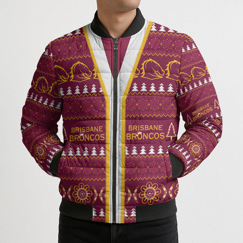 Brisbane Broncos Rugby Christmas Bomber Puffer Jacket Aboriginal Seamless Cardigan Inspired