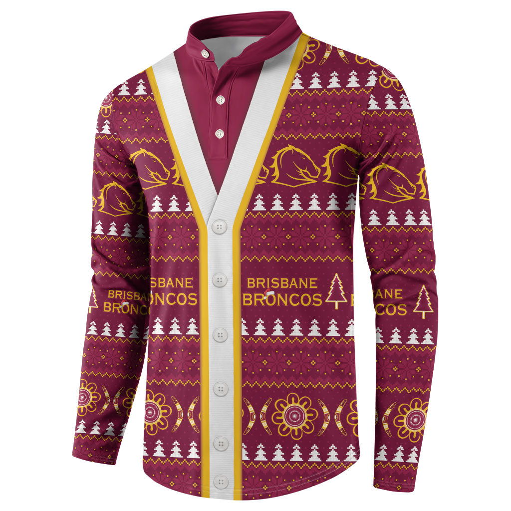 Brisbane Broncos Rugby Christmas Button Sweatshirt Aboriginal Seamless Cardigan Inspired