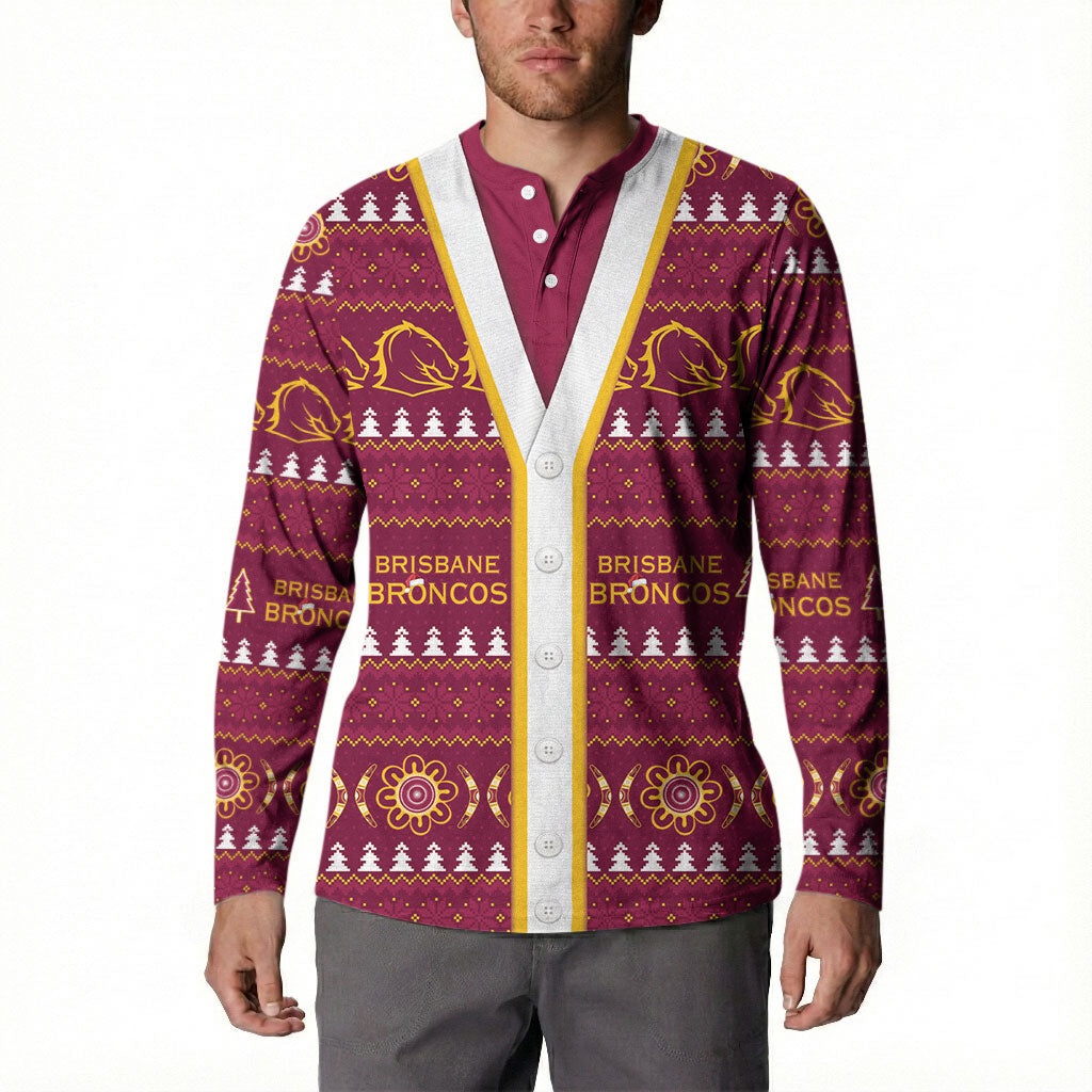 Brisbane Broncos Rugby Christmas Button Sweatshirt Aboriginal Seamless Cardigan Inspired