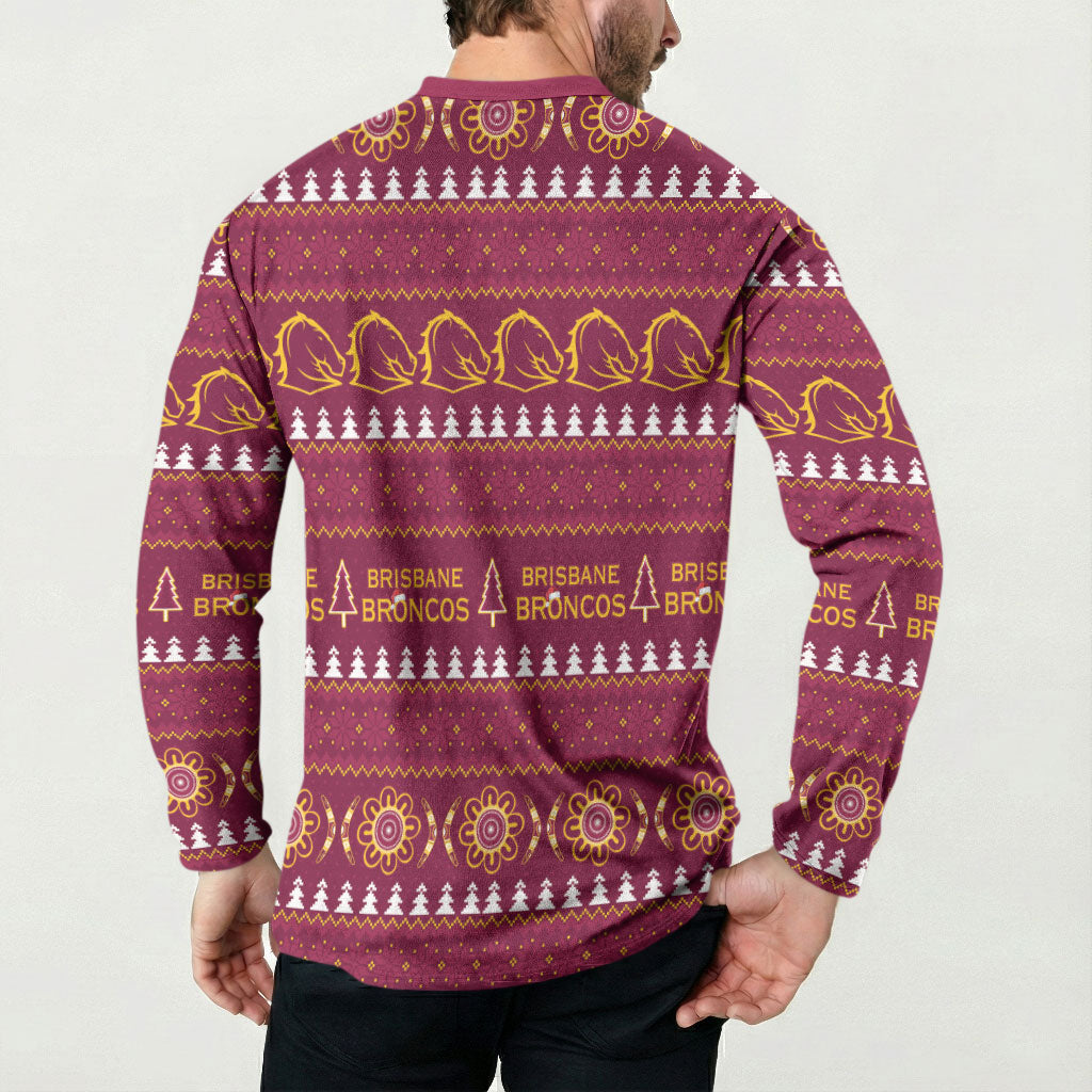 Brisbane Broncos Rugby Christmas Button Sweatshirt Aboriginal Seamless Cardigan Inspired