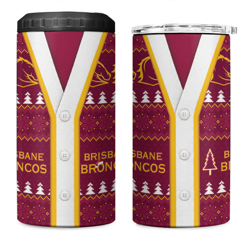 Brisbane Broncos Rugby Christmas 4 in 1 Can Cooler Tumbler Aboriginal Seamless Cardigan Inspired