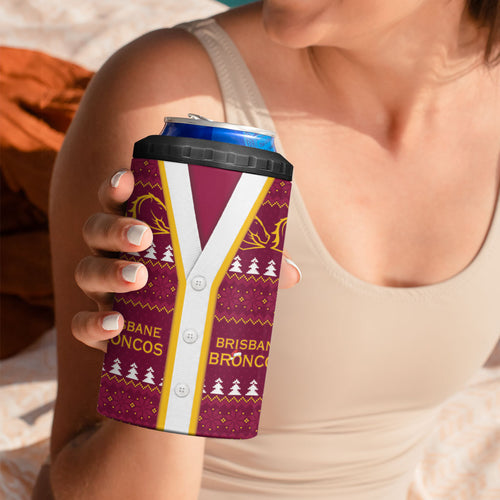 Brisbane Broncos Rugby Christmas 4 in 1 Can Cooler Tumbler Aboriginal Seamless Cardigan Inspired