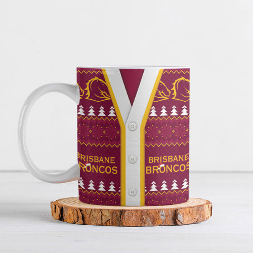 Brisbane Broncos Rugby Christmas Ceramic Mug Aboriginal Seamless Cardigan Inspired