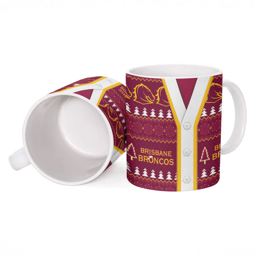 Brisbane Broncos Rugby Christmas Ceramic Mug Aboriginal Seamless Cardigan Inspired