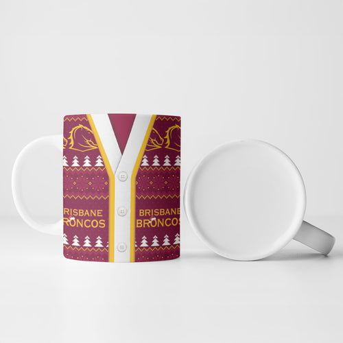 Brisbane Broncos Rugby Christmas Ceramic Mug Aboriginal Seamless Cardigan Inspired