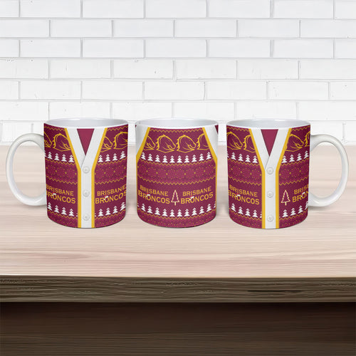 Brisbane Broncos Rugby Christmas Ceramic Mug Aboriginal Seamless Cardigan Inspired
