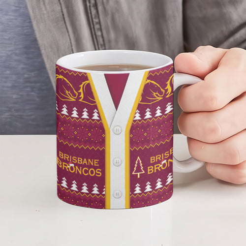 Brisbane Broncos Rugby Christmas Ceramic Mug Aboriginal Seamless Cardigan Inspired