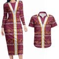 Brisbane Broncos Rugby Christmas Couples Matching Long Sleeve Bodycon Dress and Hawaiian Shirt Aboriginal Seamless Cardigan Inspired
