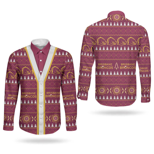 Brisbane Broncos Rugby Christmas Couples Matching Off Shoulder Maxi Dress and Long Sleeve Button Shirt Aboriginal Seamless Cardigan Inspired