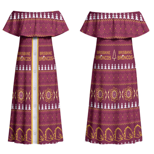 Brisbane Broncos Rugby Christmas Couples Matching Off Shoulder Maxi Dress and Long Sleeve Button Shirt Aboriginal Seamless Cardigan Inspired