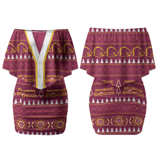 Brisbane Broncos Rugby Christmas Couples Matching Off Shoulder Short Dress and Long Sleeve Button Shirt Aboriginal Seamless Cardigan Inspired
