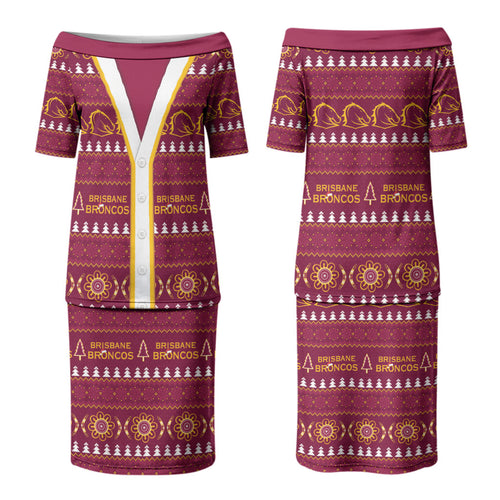 Brisbane Broncos Rugby Christmas Couples Matching Puletasi and Long Sleeve Button Shirt Aboriginal Seamless Cardigan Inspired