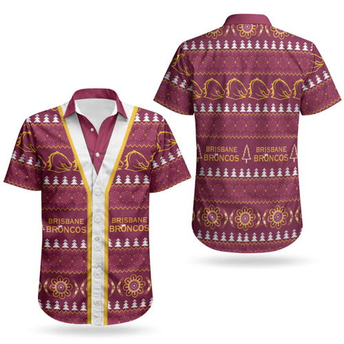 Brisbane Broncos Rugby Christmas Couples Matching Short Sleeve Bodycon Dress and Hawaiian Shirt Aboriginal Seamless Cardigan Inspired