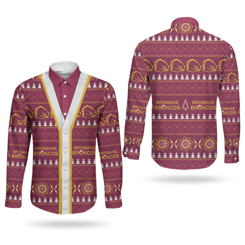 Brisbane Broncos Rugby Christmas Couples Matching Short Sleeve Bodycon Dress and Long Sleeve Button Shirt Aboriginal Seamless Cardigan Inspired