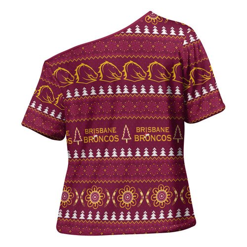 Brisbane Broncos Rugby Christmas Cross Shoulder Shirt Aboriginal Seamless Cardigan Inspired