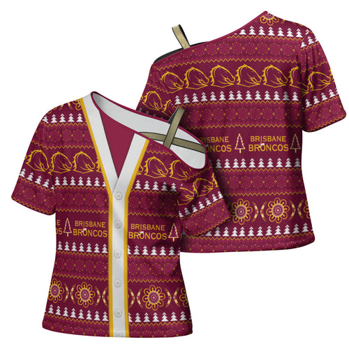Brisbane Broncos Rugby Christmas Cross Shoulder Shirt Aboriginal Seamless Cardigan Inspired