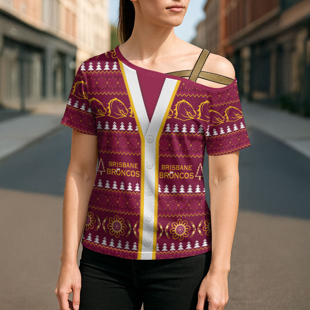 Brisbane Broncos Rugby Christmas Cross Shoulder Shirt Aboriginal Seamless Cardigan Inspired
