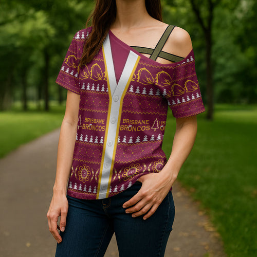 Brisbane Broncos Rugby Christmas Cross Shoulder Shirt Aboriginal Seamless Cardigan Inspired