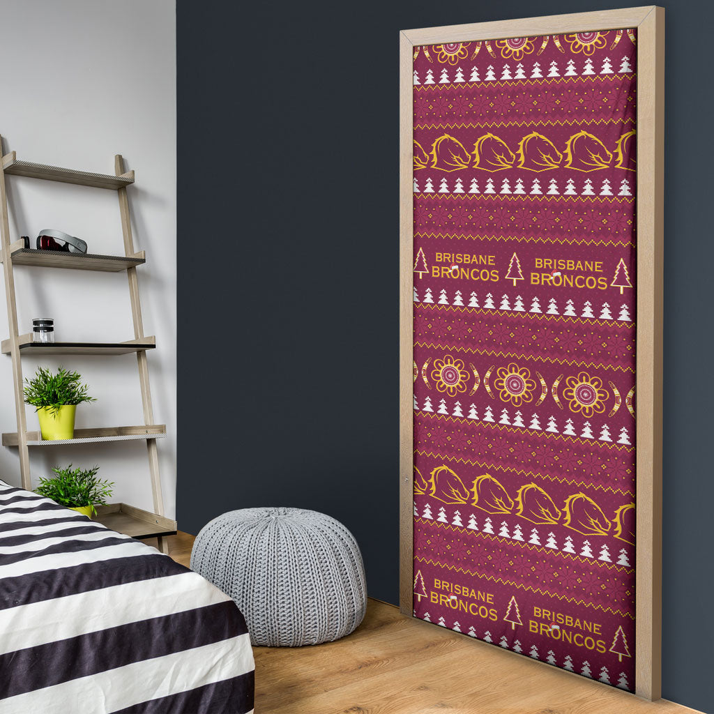 Brisbane Broncos Rugby Christmas Door Cover Aboriginal Seamless Cardigan Inspired