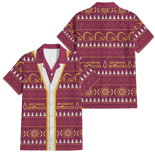 Brisbane Broncos Rugby Christmas Family Matching Off The Shoulder Long Sleeve Dress and Hawaiian Shirt Aboriginal Seamless Cardigan Inspired