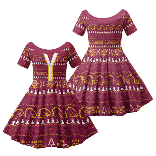 Brisbane Broncos Rugby Christmas Family Matching Off The Shoulder Long Sleeve Dress and Hawaiian Shirt Aboriginal Seamless Cardigan Inspired
